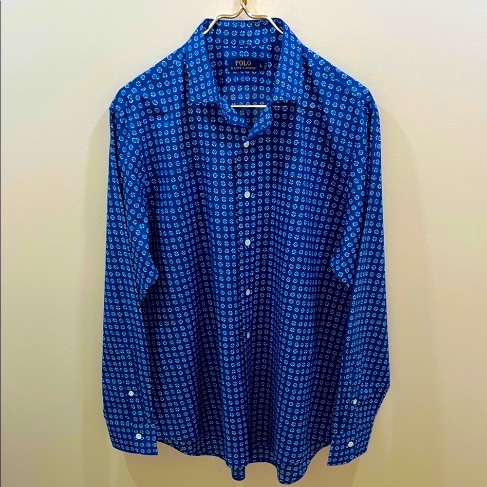 Ralph Lauren Blue Patterned Button Down Shirt. La… - image 1